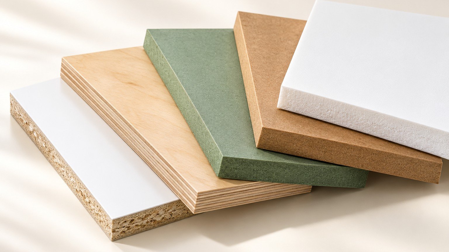 Kolase material Melamin, Multiplek, HMR, MDF, dan PVC Foamboard